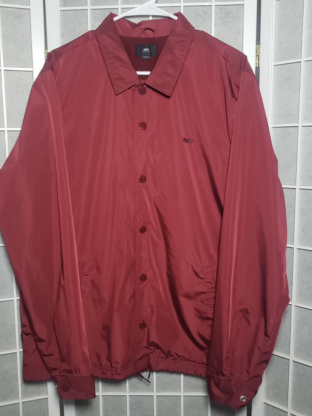 Obey Men's Windbreaker Jacket in Burgundy